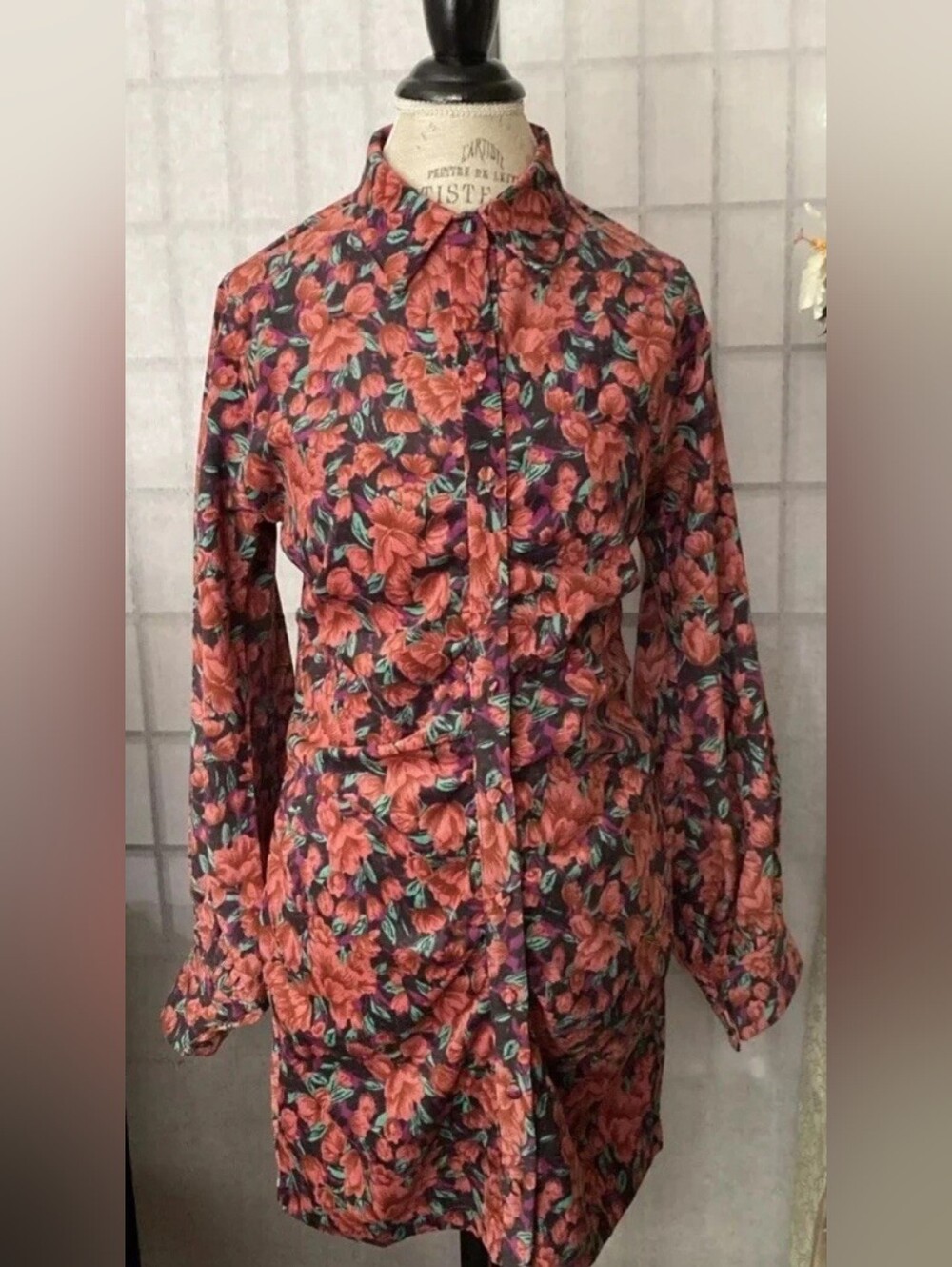 Fate Black Shirtdress with Coral Rose Print